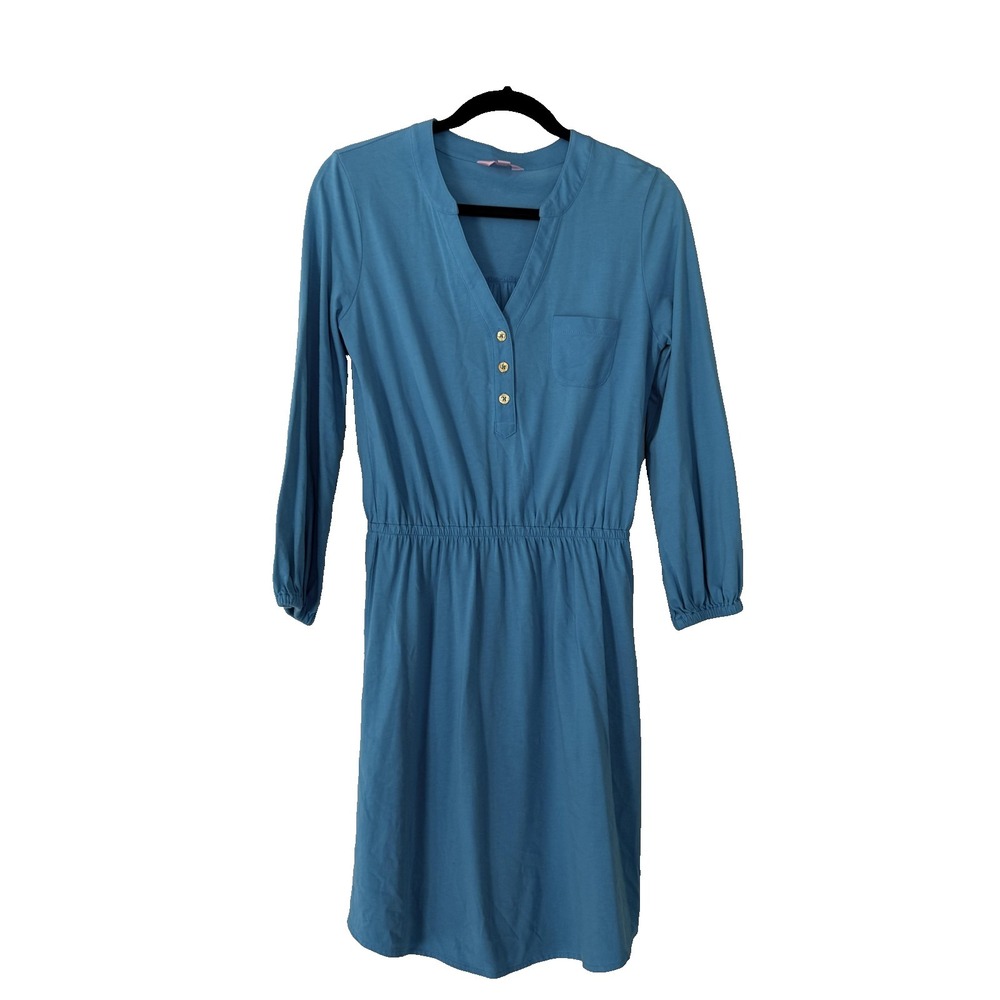 Lilly Pulitzer Palma Dress V-Neck size small Skye Blue 100% Pima Cotton Soft
